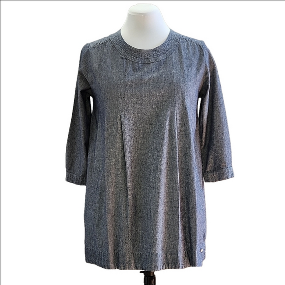 Roots Tops - ROOTS 100% cotton round neckline pleated denim chambray shift tunic or dress